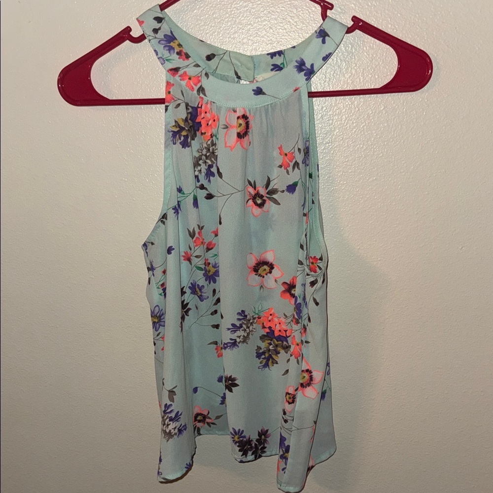 Lush Floral Halter Blouse - Light Blue and Pink (Juniors size)